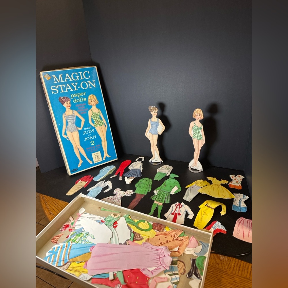 Vintage Whitman Magic Stay-On Paper Dolls Judy & Joan – 1960s Boxed Set